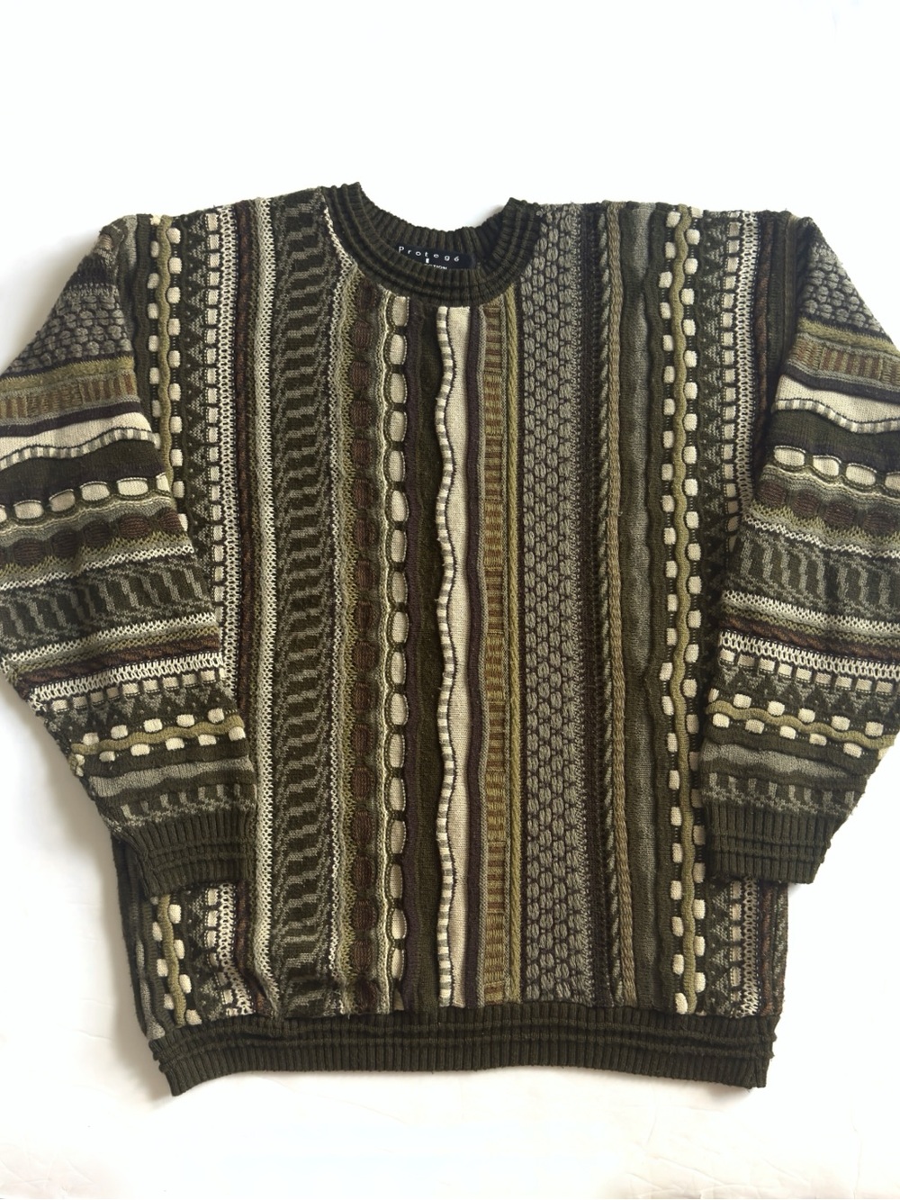 Vintage Protege Sweater Mens Medium Striped 90s 3D Textured Grandpa Cosby Biggie